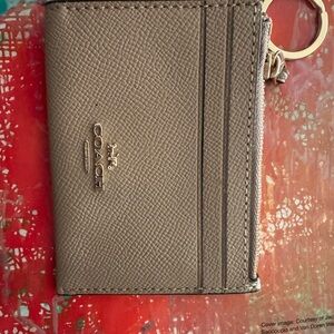 Coach Gray Saffiano Leather Card Case with Key Ring